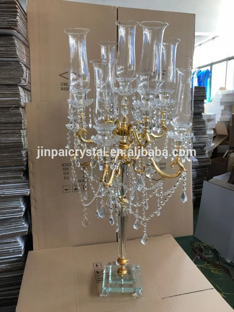 glass hurricane wedding 9 arm candle holder gold crystal wedding table centerpiece holders