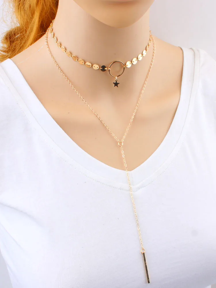 neck Necklace round sequins love pendant