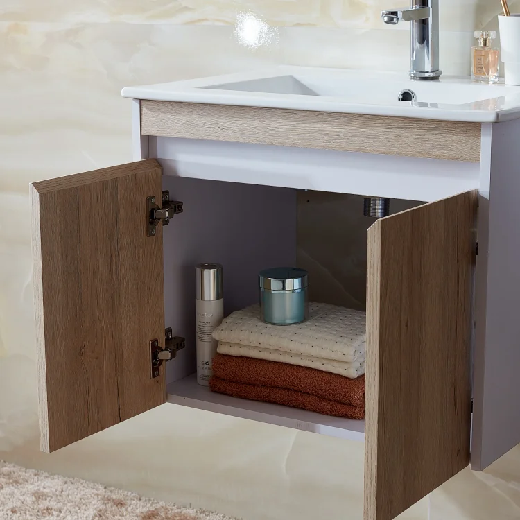 Wall Mount 2 Doors OAK White Modern Single Sink Bathroom Vanity With Mirror