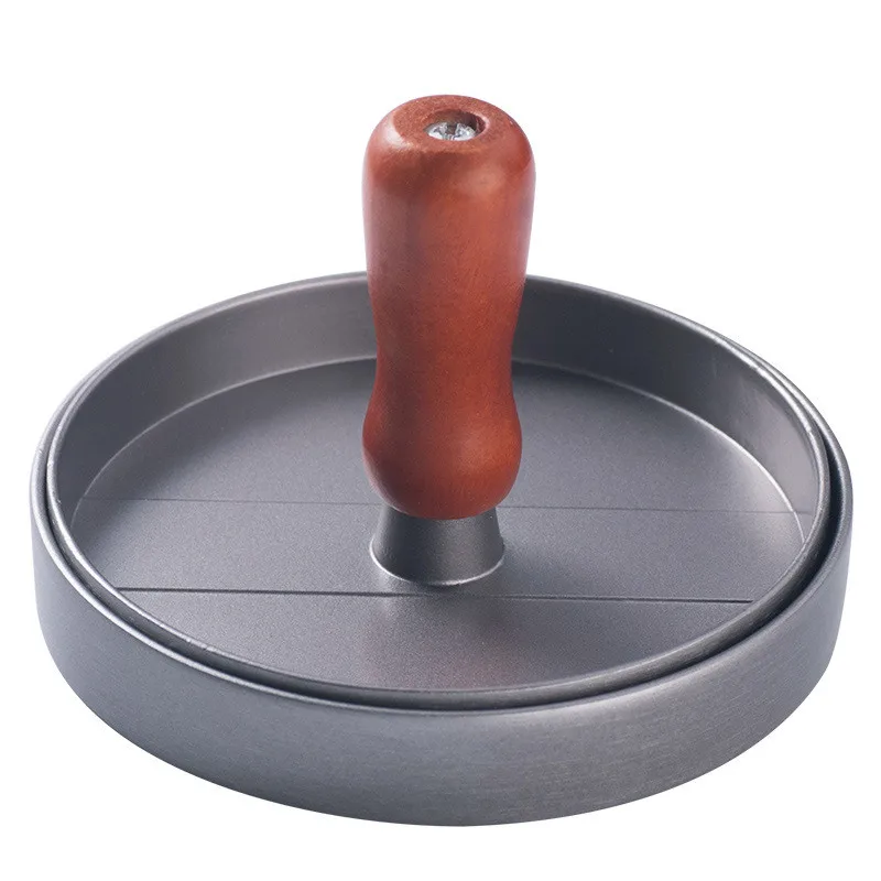 Wood handle round Non-Stick aluminum Alloy hamburger press meat burger patty Press