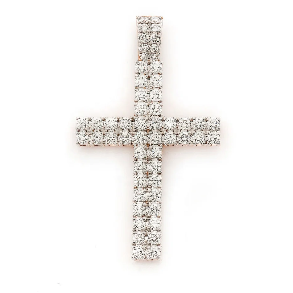 LOZRUNVE Rhodium Plated 925 Sterling Silver Luxury Medium Two Row Full Pave Cross Pendant for Necklace