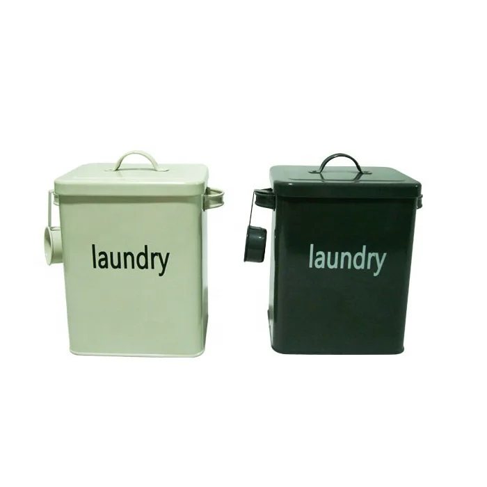 T037 Square Iron Laundry/Washing Powder Bin Metal Bins With Lid and Handle