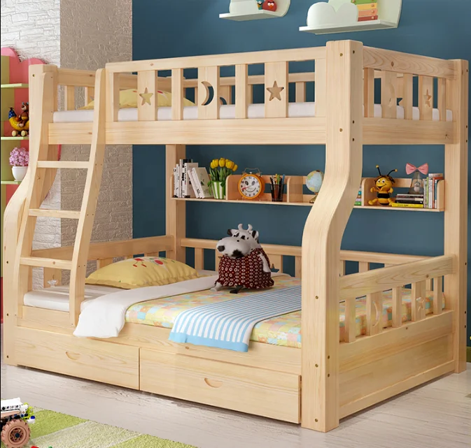 Factory Sales Bedroom furniture kindergarten solid wood with slide loft kids bunk bed