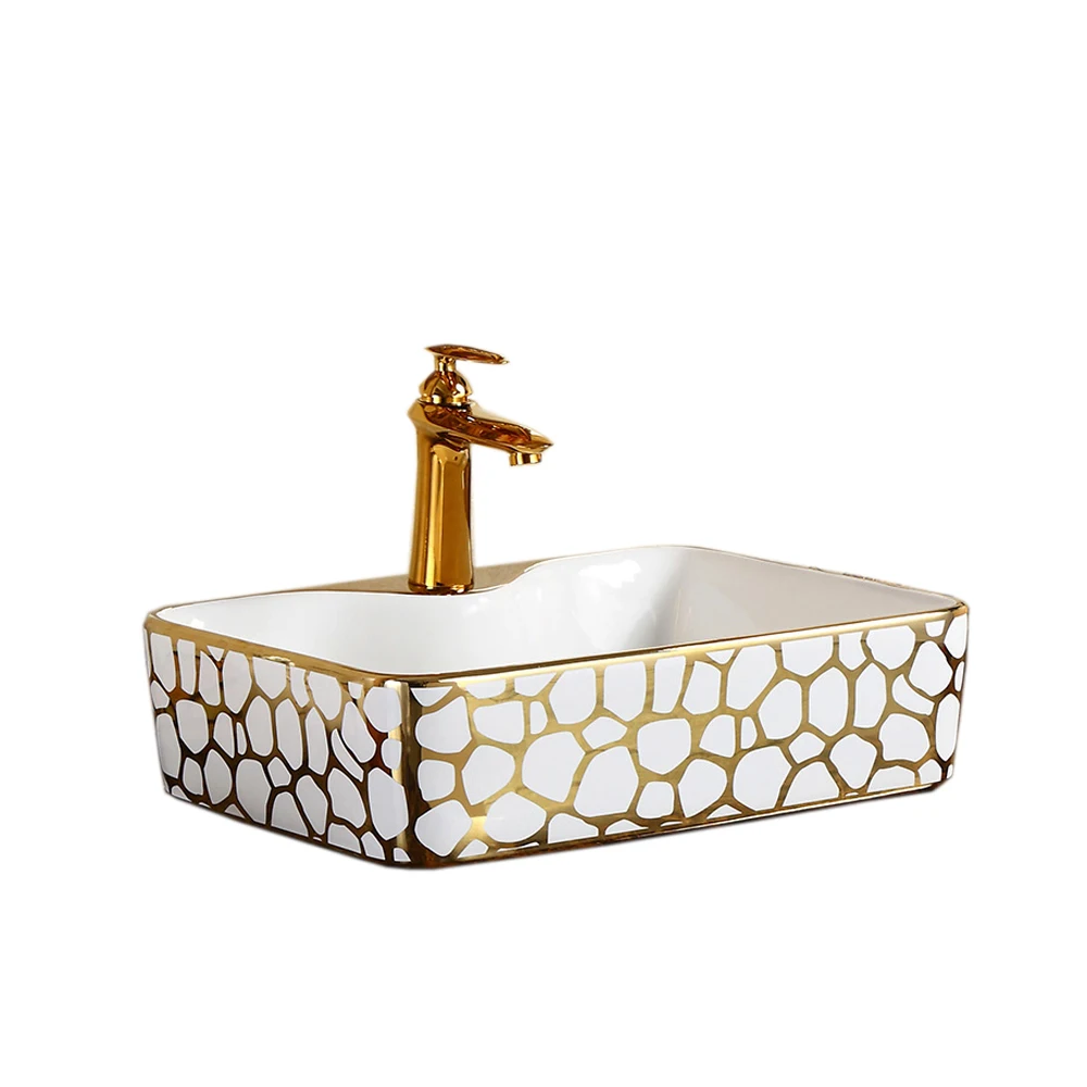 
Cheap face washing sink ceramic above counter golden art basin 