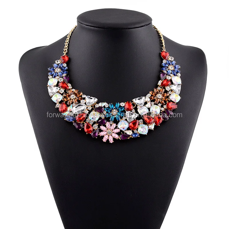 Fashion Crystal Jewelry Stacked Full Gemstone Lady Bib Choker