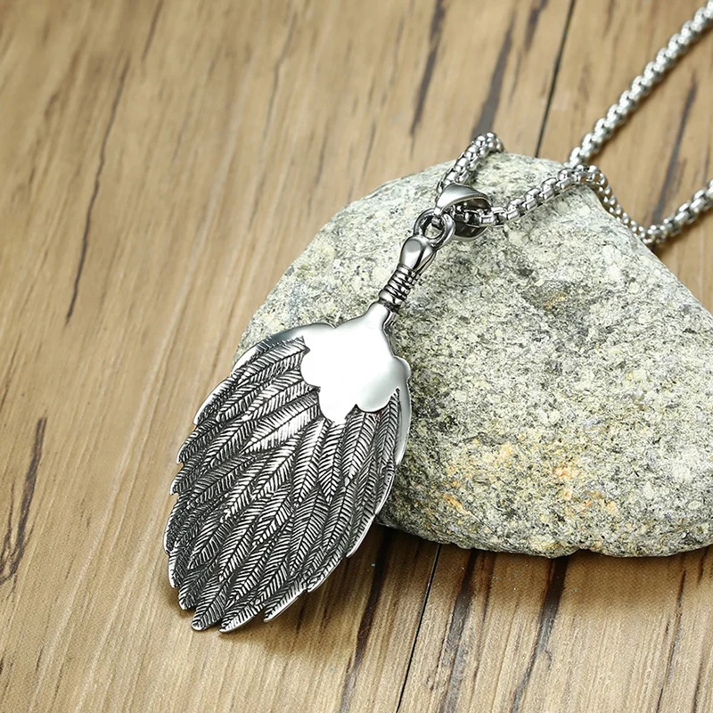 
Wholesale silver high polished stainless steel wing pendant necklace 