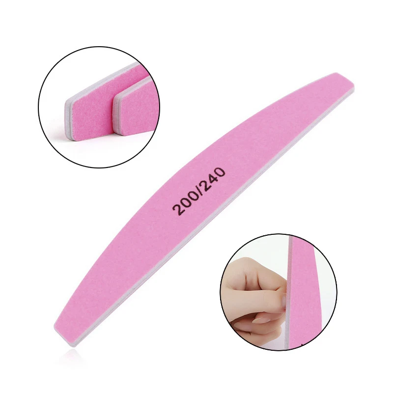 Double Sided 200/240 Grit Nail File Shiner Polisher Manicure Pedicure Nail Care Pink Fingernail File for Natural & Acrylic Nails