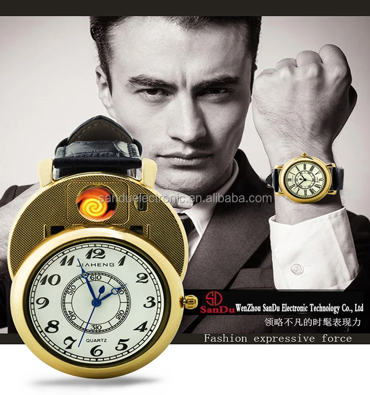2021 Fashion Men Watch USB Cigarette Electronic Rechargeable lighter watch electricity