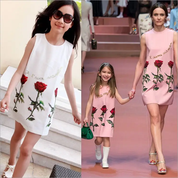 Family Matching Outfits mother daughter dresses Family Fitted baby dress women dress Family look Rose family