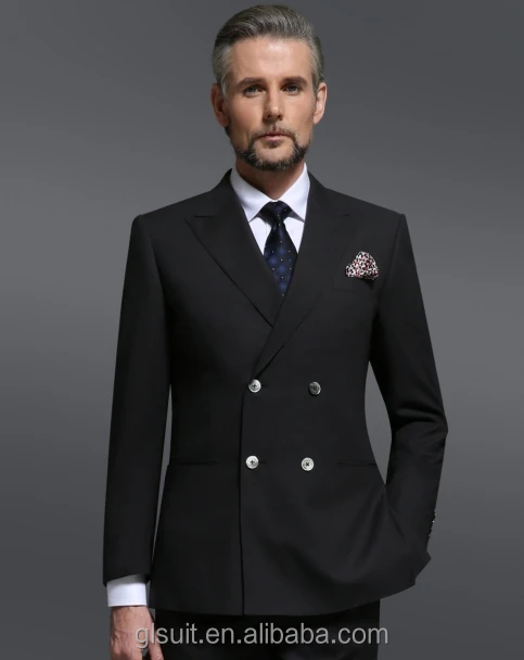 New style 100%wool double breast two buttons black wedding dress suits for men