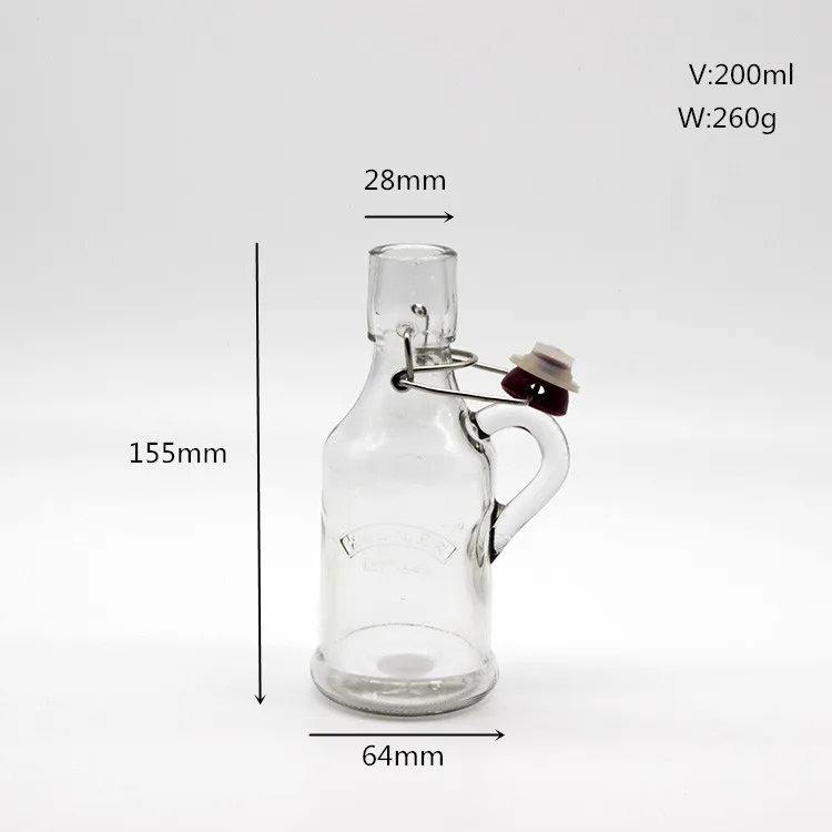 
200ml Round Clear Enzyme Glass Bottle With Handle 