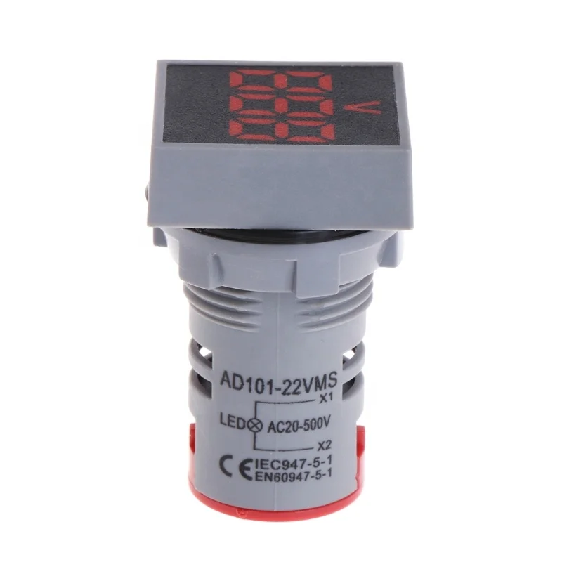 AC 12-500V 22MM Digital Voltage Meter Indicator Light Voltmeter Square Panel LED