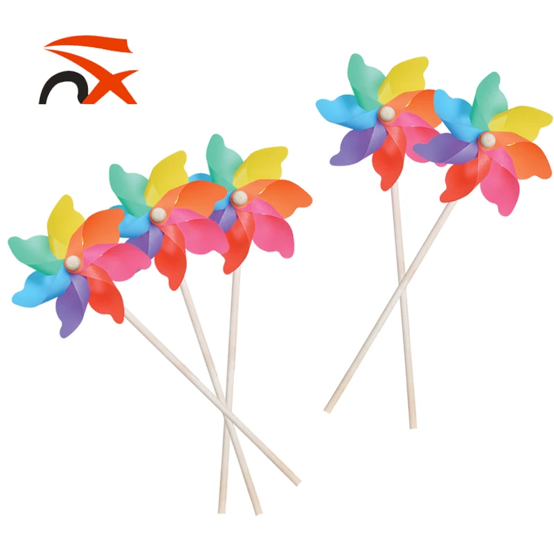 
custom rainbow Poly Petal plastic garden pinwheel windmill for holiday 