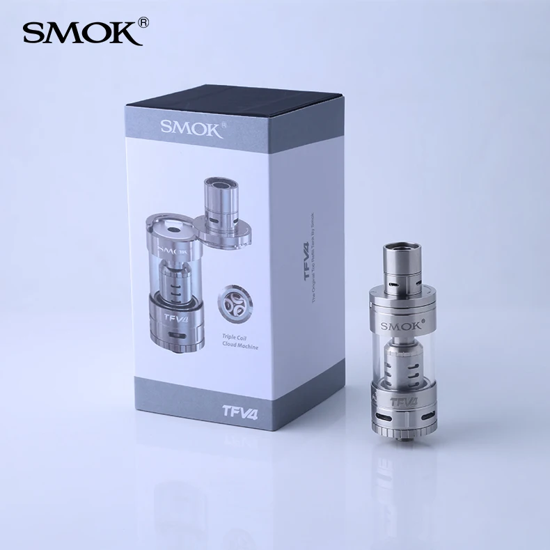
Best ecig rebuildable atomizer SMOK TFV4 Kit with tripple , quad coils head airflow adjustable pyrex sub ohm tank 