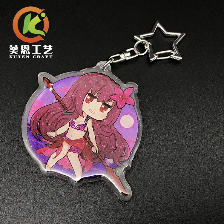 Manufacture Custom Transparent Shape Epoxy Resin Glitter Sparkle Acrylic Charms Key chains in China