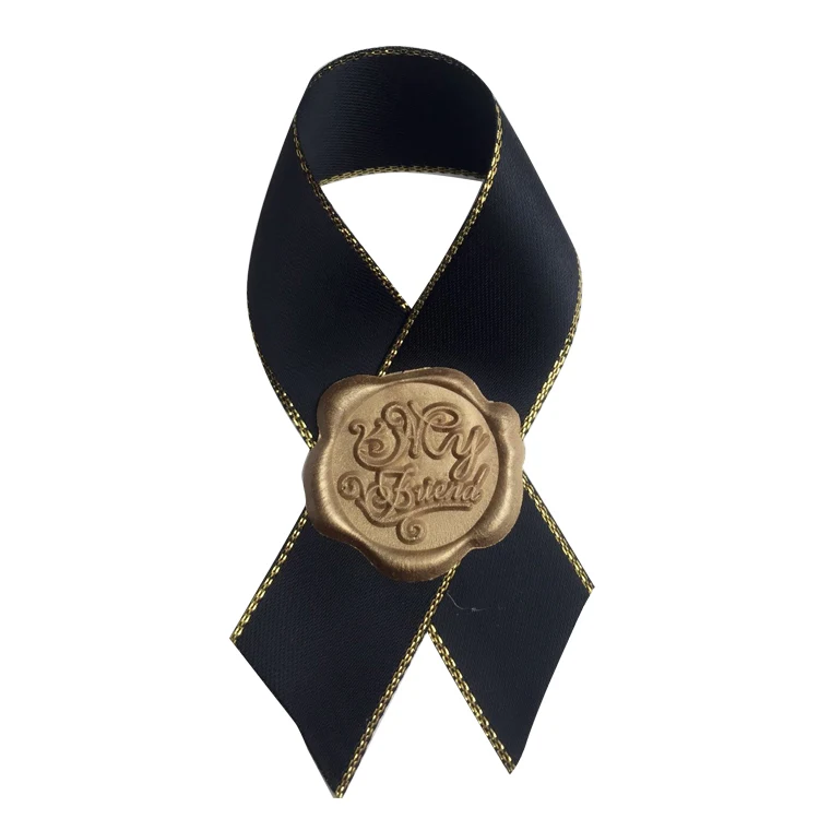 wine bottle neck decorative satin ribbon bow with wax seal hang tag label