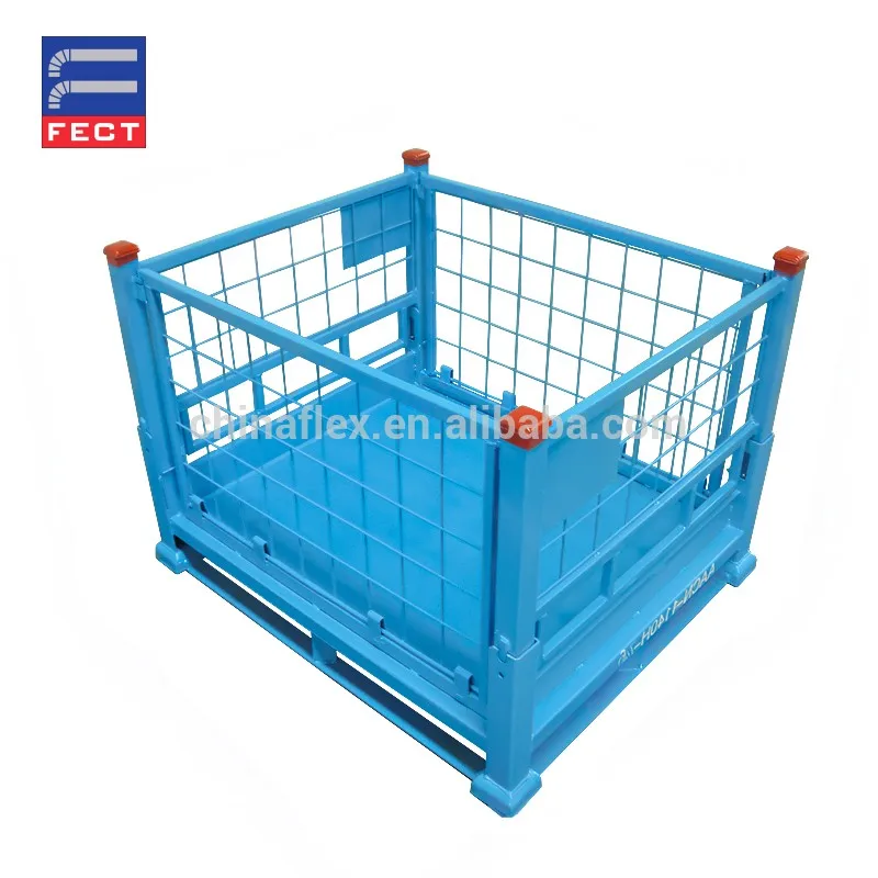 Powder Coating Steel Wire Mesh Pallet Box/crate Warehouse Mesh Cage With Wheels
