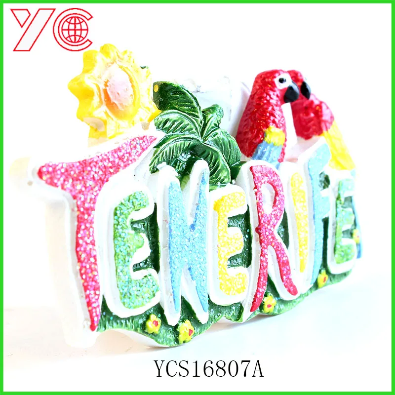 
YCS16807A Tenerife words sun tree and parrot spain customised fridge magnet polyresin souvenir 