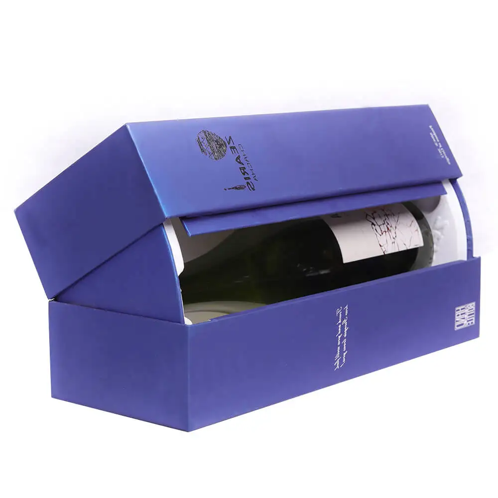 Luxury Wine Packaging Boxes Custom Logo Fancy Recycle Cardboard Paper Silk Lined Blue Wine Gift Rigid Box With Magnet