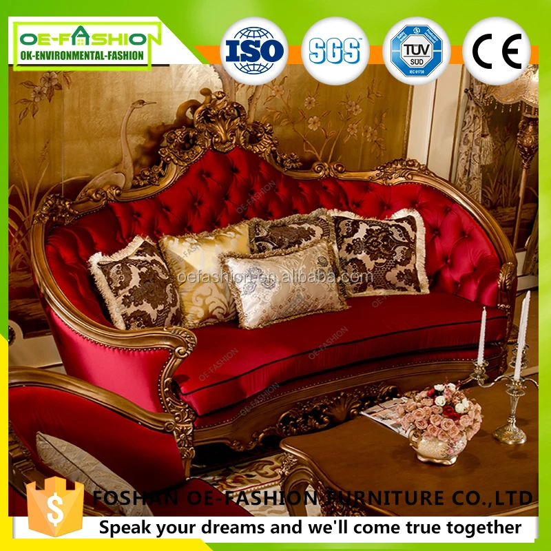 OE-FASHION Luxury solid wood red velvet sofa sets from China