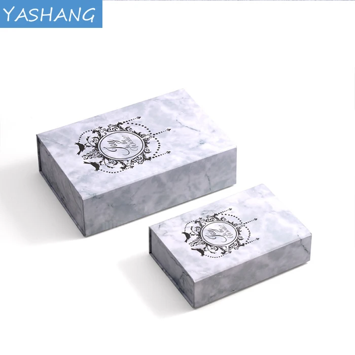 Marble paper display gift box for dress with rigid lid custom eyelash packaging box flat