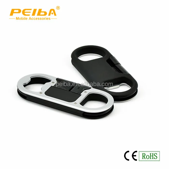 
USB Data Sync Charge 8 Pin Key Chain USB Cable Bottle Opener White and Black Bottle Opener Keychain Cable 