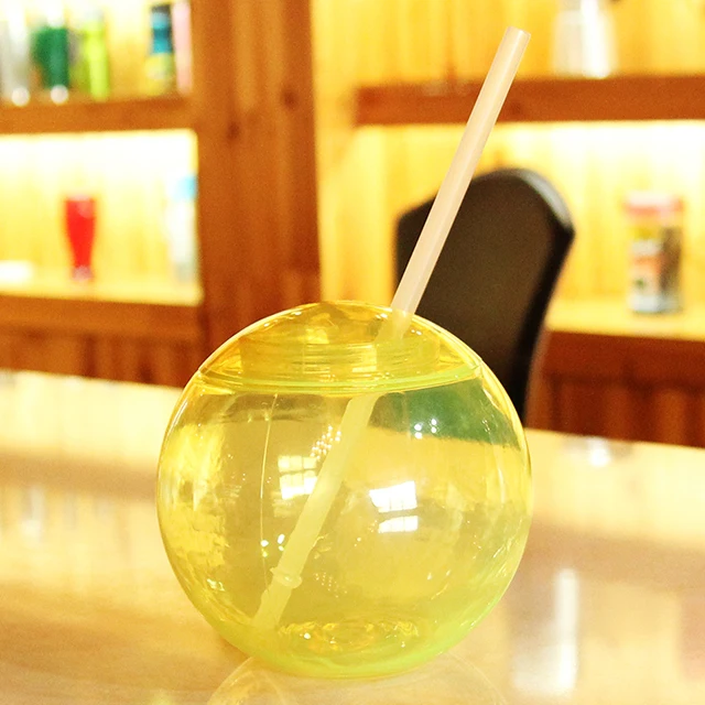 Single Wall Round Ball Tumbler Plastic Straw Tumbler
