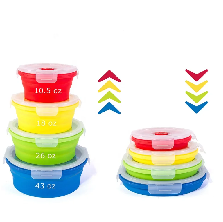 Hot selling BPA Free Microwave Safe  Foldable Round Silicone Food Storage Container, Lunch Box