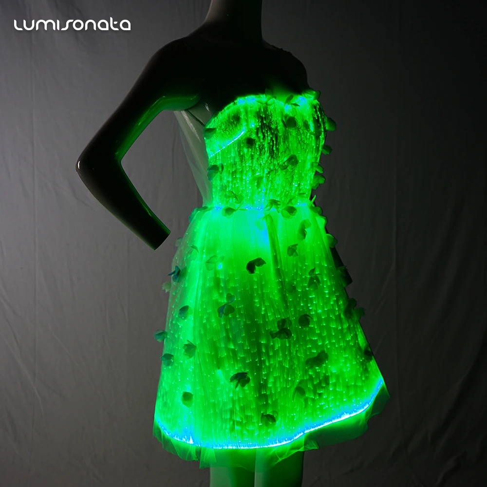 New fiber optic clothing elegant women plus size luminous glowing in the dark prom party dress