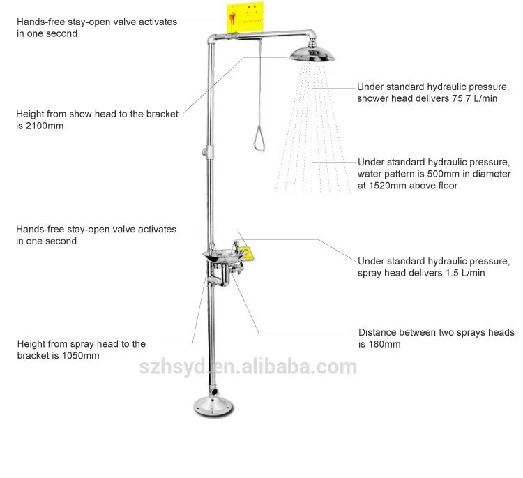 Economical ABS combination emergency safety shower with eye wash
