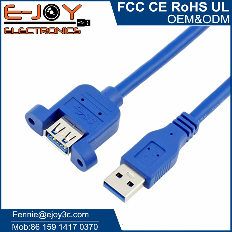 USB 3.0 A male to female extension cable with nuts and screws for ATM, DVR industrial computer