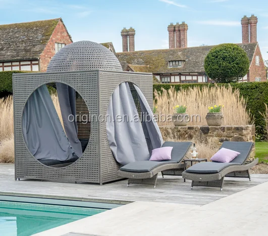 Luxury outdoor dining or party rattan gazebo for beach sun lounger royal indian furniture