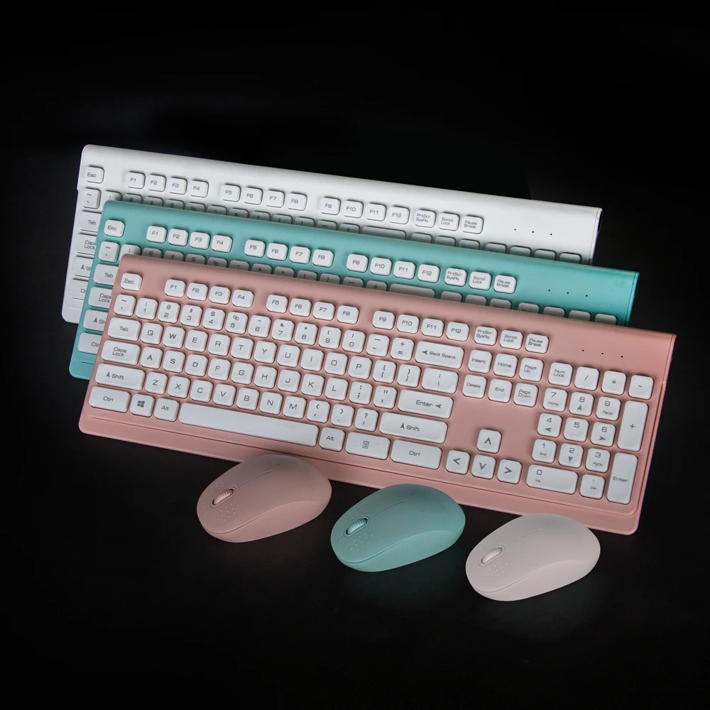 Lovely Wireless Home Office Pink Computer Keyboard  and Mouse Combo  2 in 1 Wireless Keyboard combo