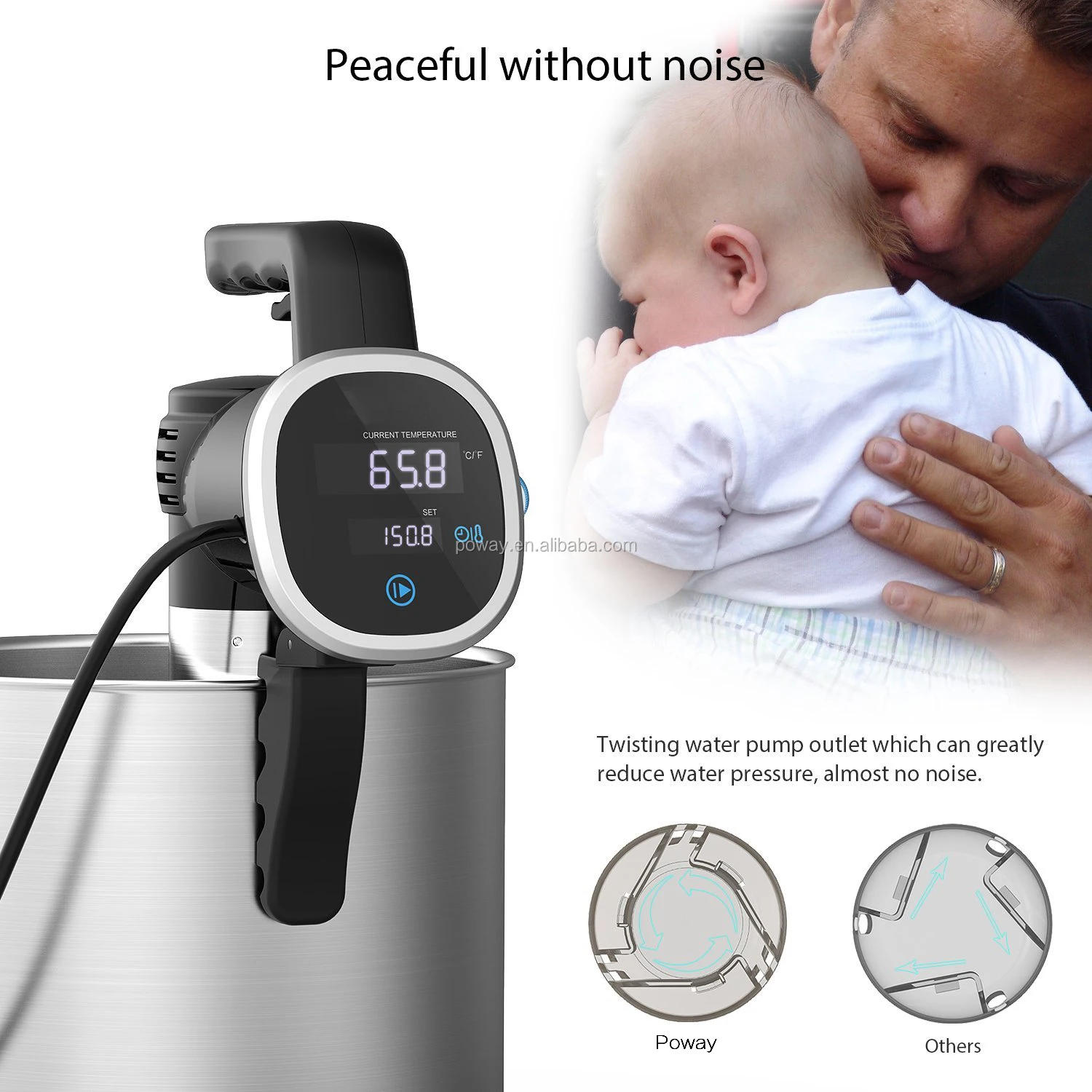 
Poway High Quality Sous Vide Precise Temperature Setting and Digital Timer Slow Cooker for Healthy Food at Home and Hotel 850W 