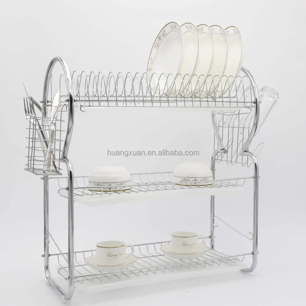 
silver color 3 Tier Kitchen Dish Rack Cup Drying Rack Drainer Dryer Tray Cutlery Holder Organizer 