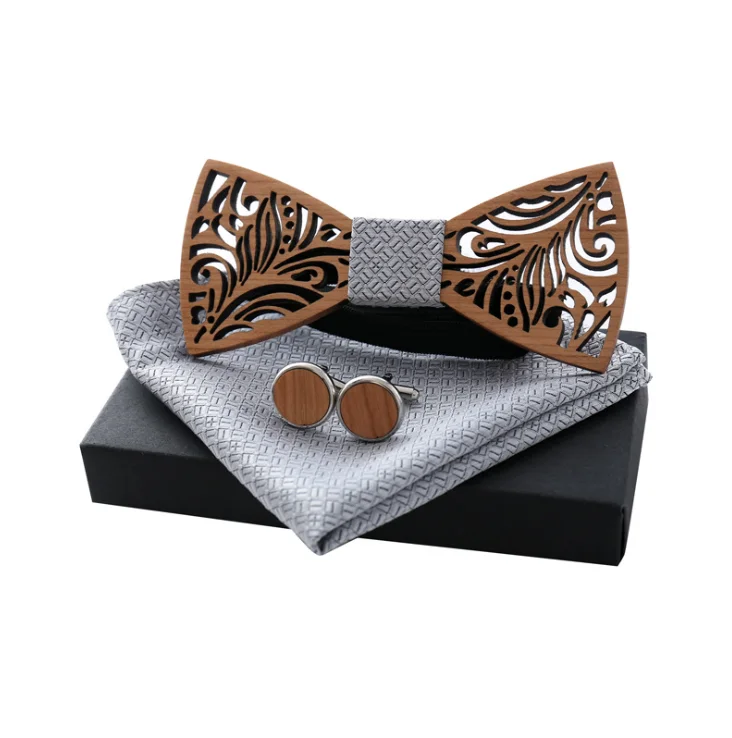Handmade Fancy Box Packaging Wedding wooden bow tie gift set for men