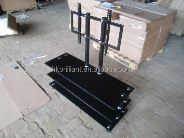 Современная телевизионная стойка из черного закаленного стекла с трехуровневым Стеклянным Столом и настенным креплением для телевизора 32 ~ 60 дюймов LED LCD TV