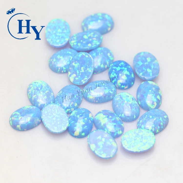 Blue opal oval cabochon synthetic loose opal for silver ring