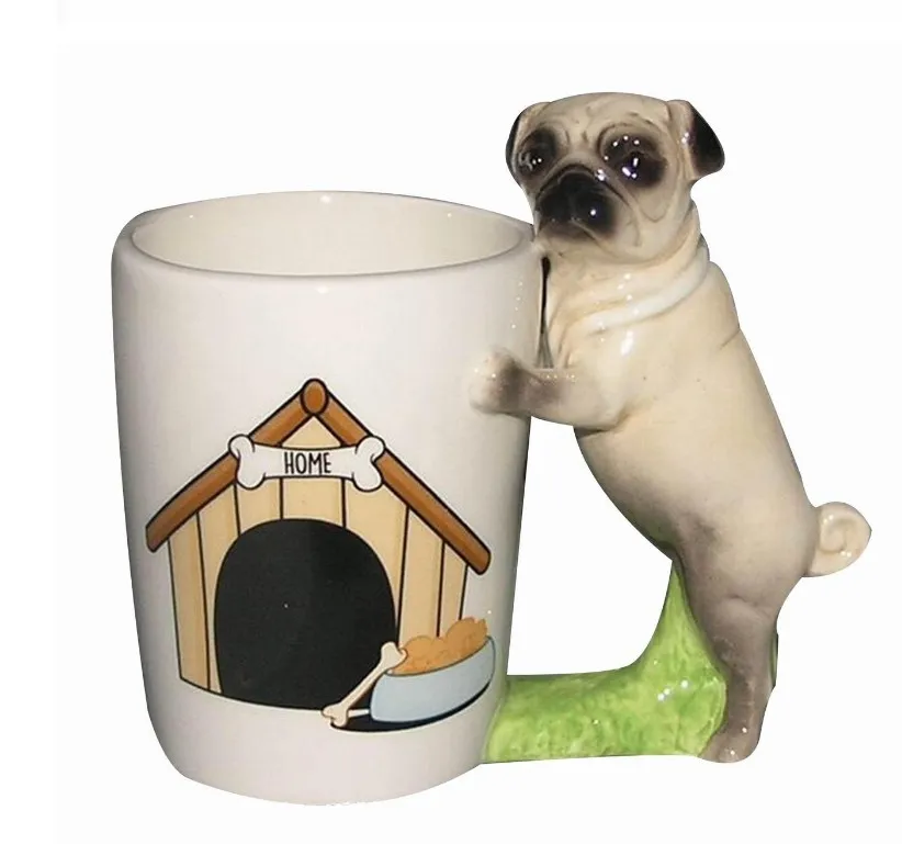 UCHOME  Cute dog funny novelty travel mug Ceramic white coffee tea cup personalized  pug dog mug
