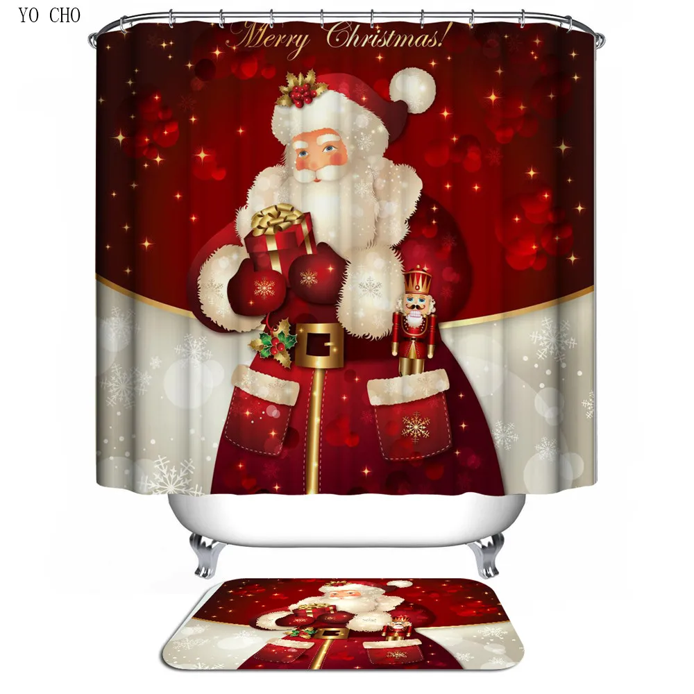 Bath room shower curtains polyester curtains for the bathroom 3d printed christmas snowflake santa shower curtain