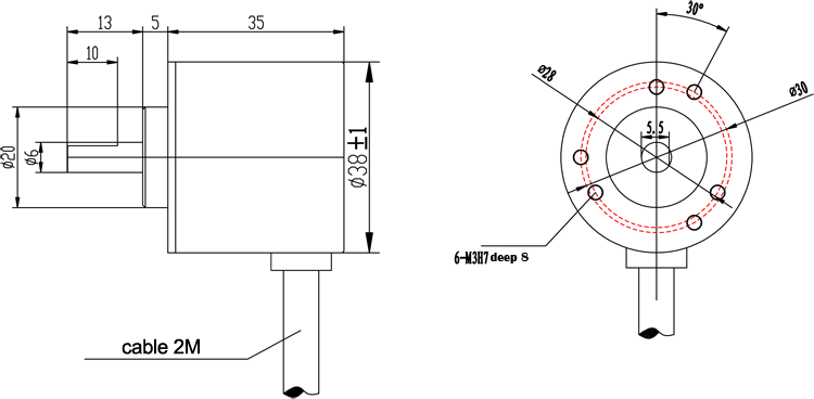 NPN collector encoder diameter 38mm shaft 6mm type incremental photoelectric encoder 300 ppr