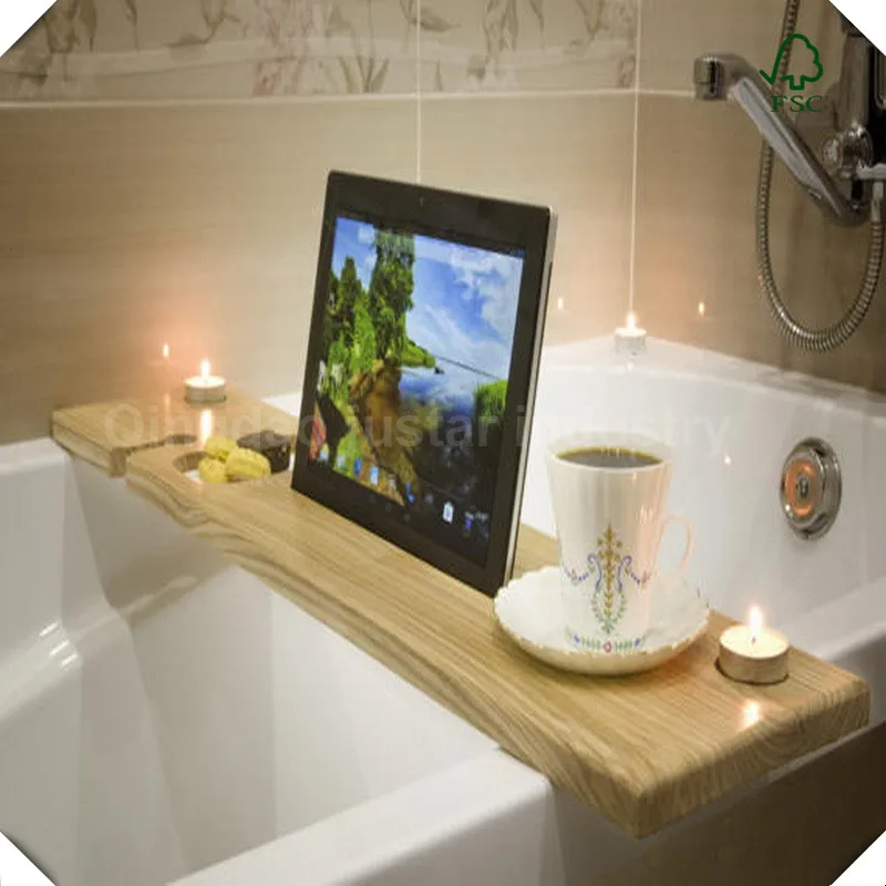 
wooden bath tray with phone stand pad stand book stand 