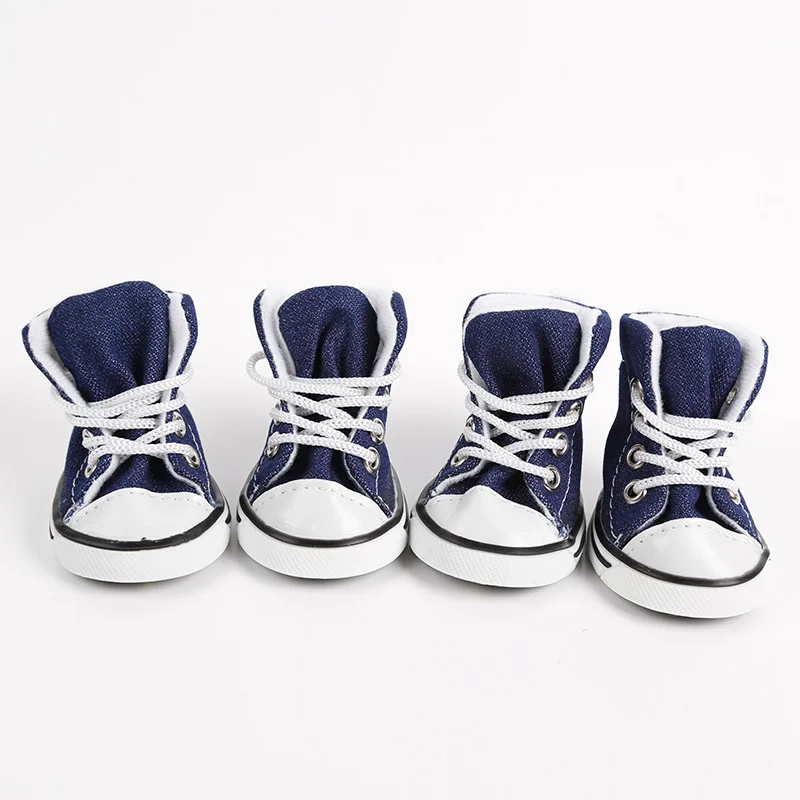 4pcs/lot Pet Dog Cat Footwear Dog Walking Sneaker Jeans Shoes Denim Dog Shoes