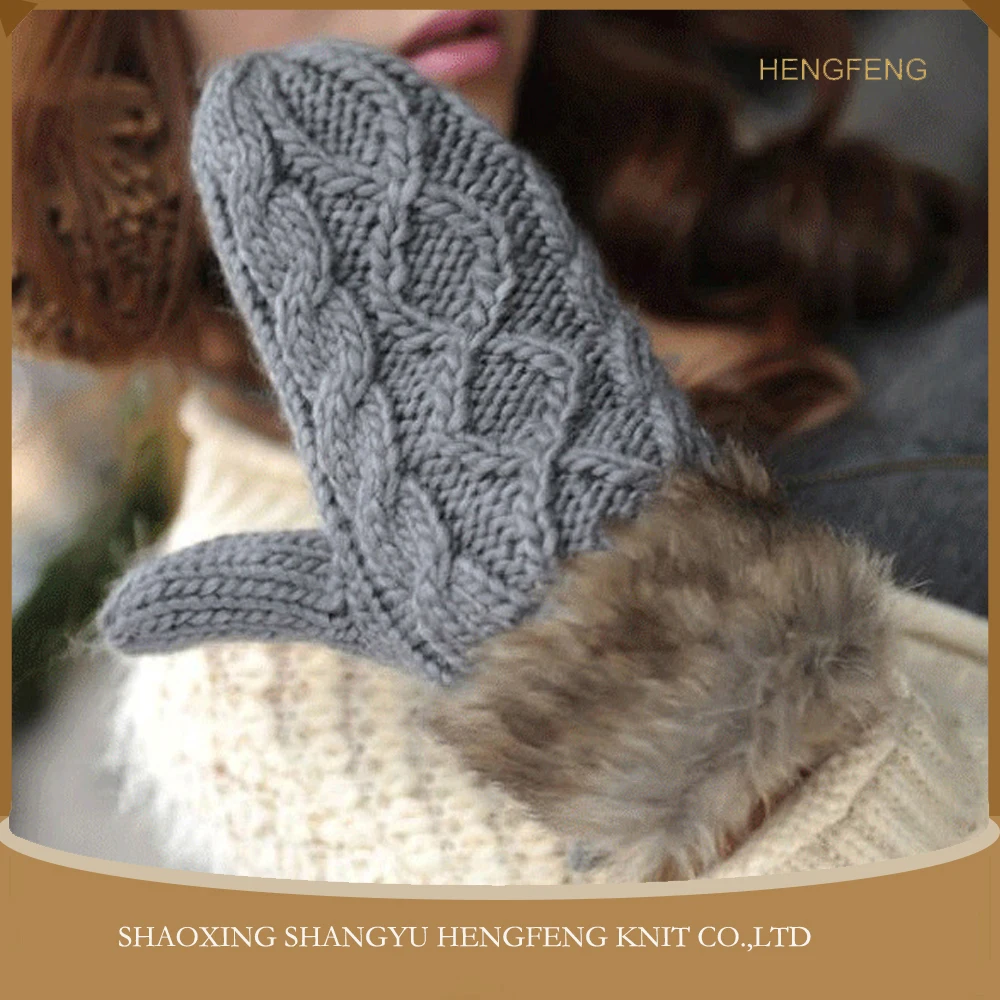 Wholesale fashion ladies women winter thick acrylic knit Hang Neck Wrist Knit Gloves, soft Weaving Knitted Mittens