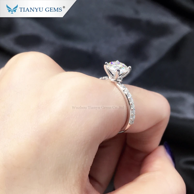Tianyu High End Jewelry Manufacturer China 1 2 3 4 5 Carat CT 14K Solid White Gold Engagement Wedding Custom Moisssanite Rings