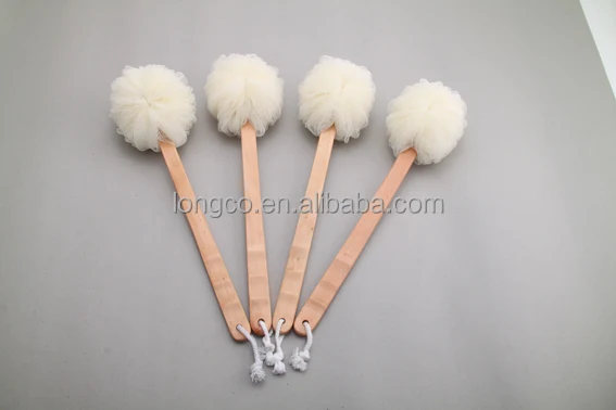 cheap plastic long handle puff mesh bath sponge