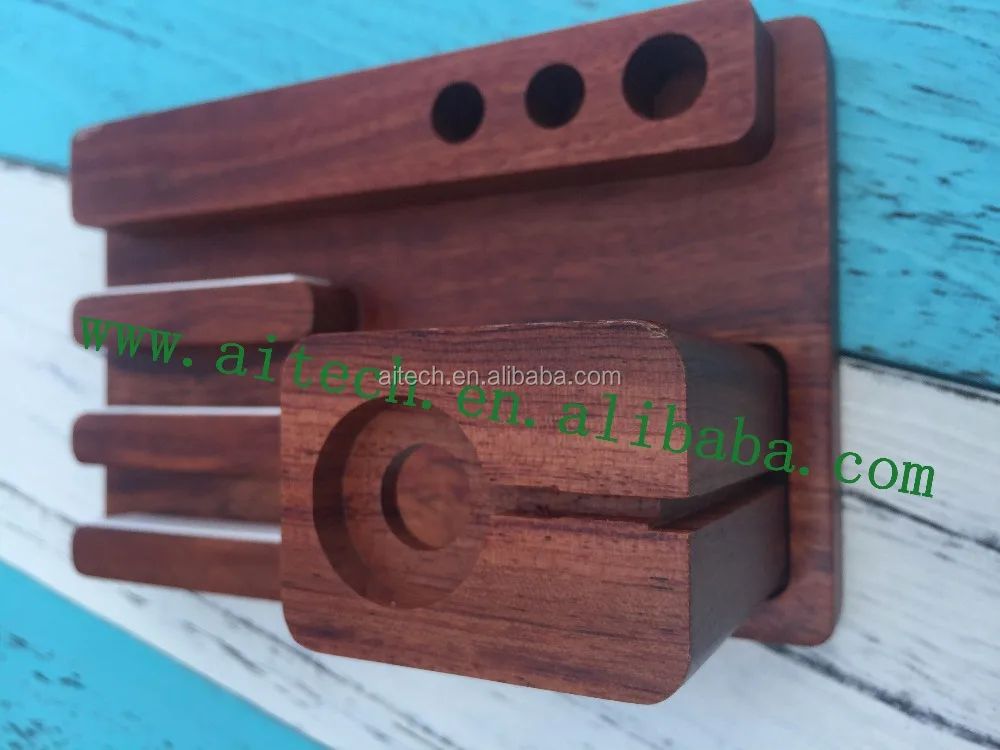 
Bamboo desktop storage tray for ipad cell phone watch, wooden stationery holder 