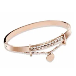 Stainless Steel Stones And Heart Charm Metal Bracelet