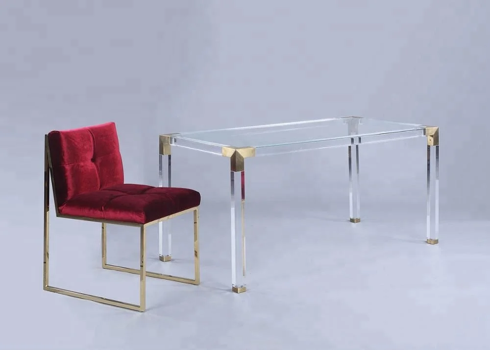 Popular Acrylic Coffee Table with gold metal corner home furniture customized