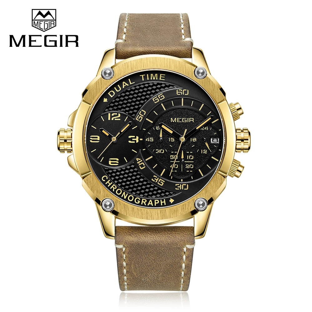 Shenzhen Watch Manufacturer Megir Dual Time Zone Waterproof Sports Mens Watches in Wristwatches
